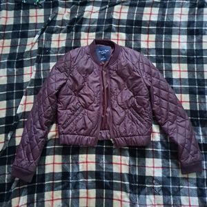 American Eagle maroon cropped puffer bomber jacket